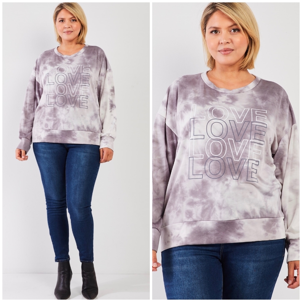 LAST 1❗️Plus Size GILLI Charcoal Tie-Dye French Terry Top - Picture 2 of 5